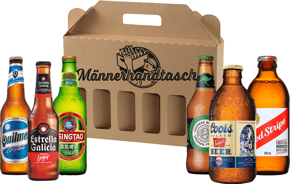 Männer Handtasche mit 6 Internationale Bieren