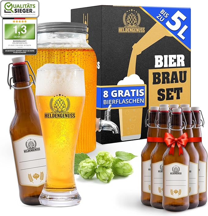 Kit de brassage de bière Heldengenuss Weizen - 5 litres, 8 bouteilles incluses Kit de brassage de bière Heldengenuss Weizen - 5 litres, 8 bouteilles incluses