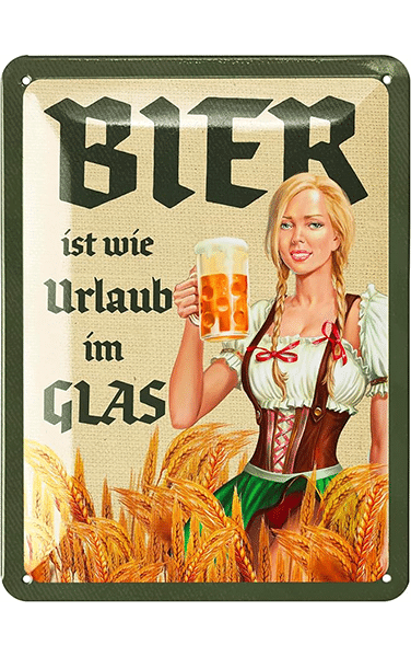 Retro Blechschild Bier ist wie Urlaub im Glas - 15 x 20 cm