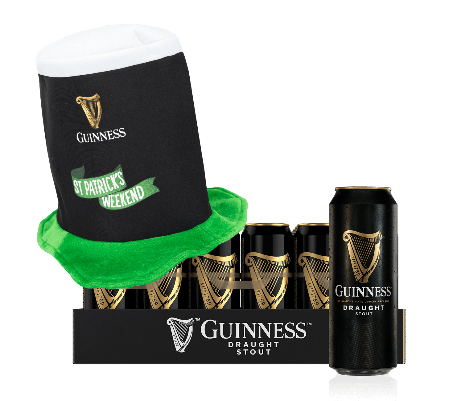 Guinness Draught 5,0% Vol. 24 x 44 cl Dose mit St. Patrick`s Day Bundle Hut