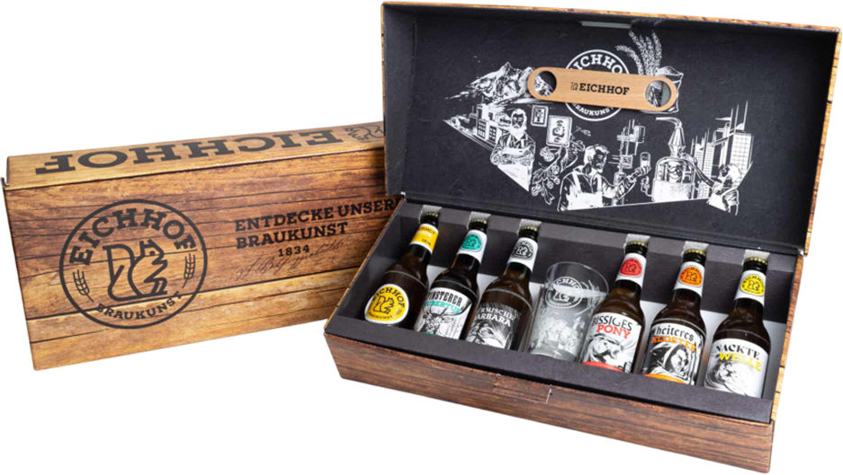 Coffret cadeau Eichhof avec 6 bières différentes Coffret cadeau Eichhof avec 6 bières différentes
