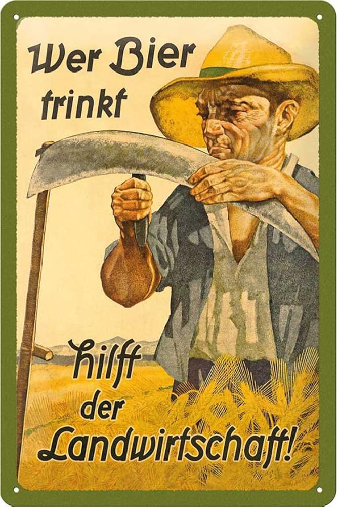 Plaque en fer blanc "Qui boit de la bière aide l'agriculture" - 20 x 30 cm Plaque en fer blanc "Qui boit de la bière aide l'agriculture" - 20 x 30 cm