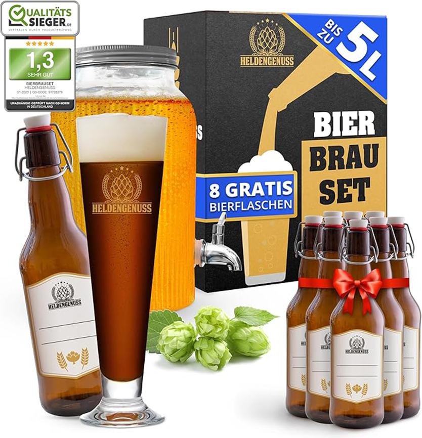 Kit de brassage de bière brune Heldengenuss - 5 litres, 8 bouteilles incluses Kit de brassage de bière brune Heldengenuss - 5 litres, 8 bouteilles incluses