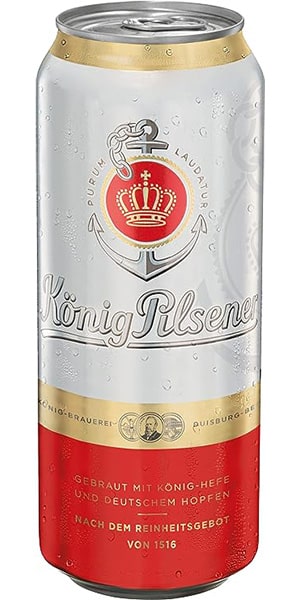 Bild der König Pilsener Bierdose, ideal um die praktische und umweltfreundliche Verpackung hervorzuheben.