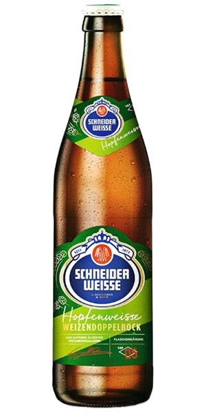 Schneider Weisse Hopfenweisse TAP5 Flasche und Glas